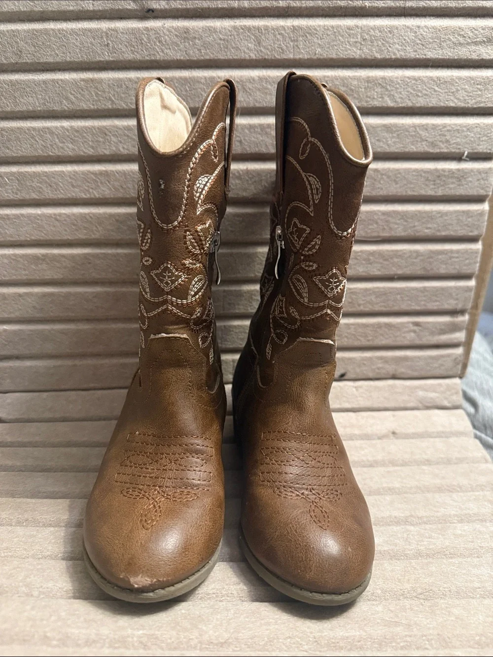 Kids Brown Western Cowboy Boots with Embroidered Shaft